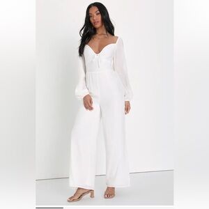 Lulus Effortlessly Adored White Balloon Sleeve Wide-Leg Jumpsuit